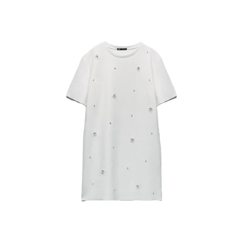 ZARA Short Sleeved Dresses Women's White-0