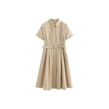 Initial Language Short Sleeved Dresses Women's Warm Apricot