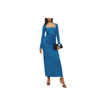 REFORMATION Laurel Knit Dress Long-Sleeved Dresses Women's Pacific Blue