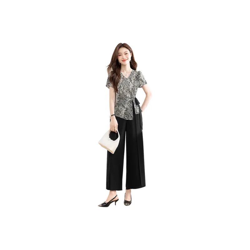 Cypress House Casual Suit Women's Black/Beige Pattern+Black-0