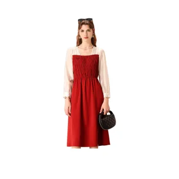 FENHONGMALI Long Sleeved Dresses Women's Red