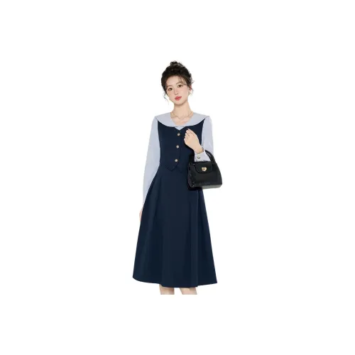 Beautiful Wardrobe Long Sleeved Dress Women's Deep Navy Blue