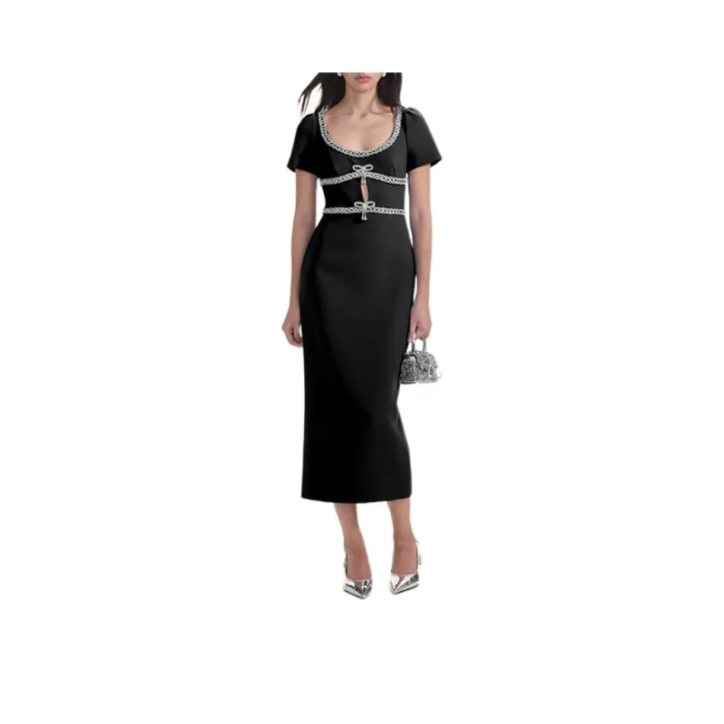 Self portrait Short Sleeved Dresses Women's Classic Black-0