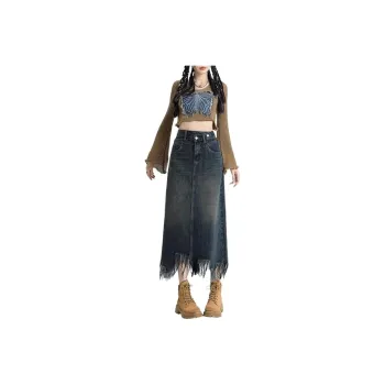 Ordifen Denim Long Skirts Women's Blue