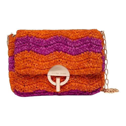 Vanessa Bruno Linen Shoulder Bag Crossbody Bag Small Size Women's Multicolor With Orange Accents