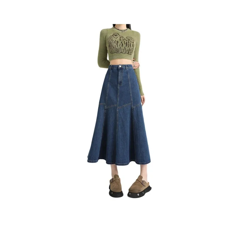 ZAZN Denim Long Skirts Women's Vintage Blue-0