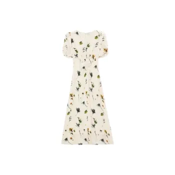 ABBY GODDESS Short Sleeved Dress Women's Beige With Floral