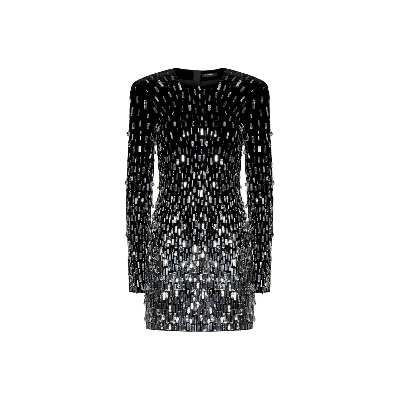BALMAIN Sequin-Embellished Velvet Mini Dress-0