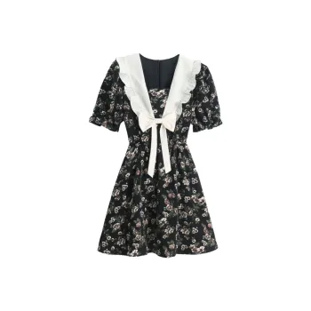 Udon House Short Sleeved Dress Women's Black