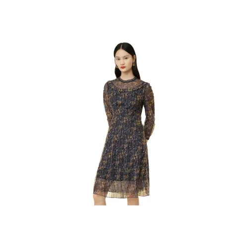 JZ Juzui Long Sleeved Dress Women's Floral Dark Blue