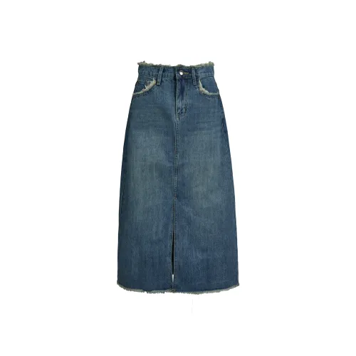 MTHE Denim Long Skirt Women's Blue
