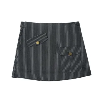 SIMPLE PROJECT Casual Short Skirts Unisex Dark Gray Stripes