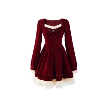 Blovelan Long Sleeved Dresses Women's Velour Red