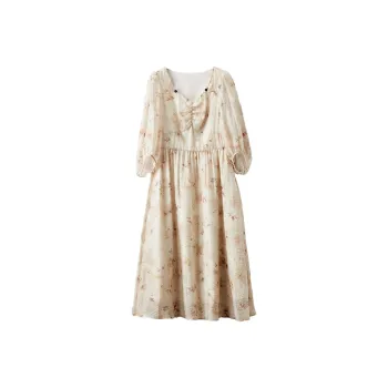 XIANGYING Long Sleeved Dresses Women's Yellow