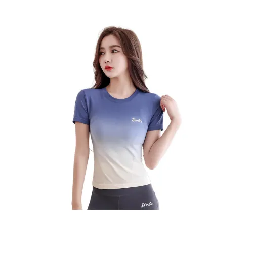 Barbie Yoga T Shirts Women's Gradient Blue