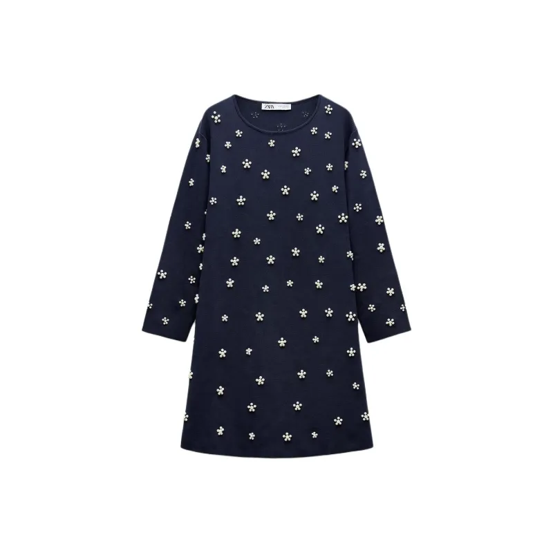 ZARA Long-Sleeved Dresses Women's Sea Blue-0