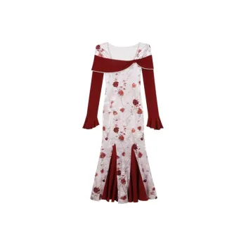 AFGGD Long Sleeved Dresses Women's Red
