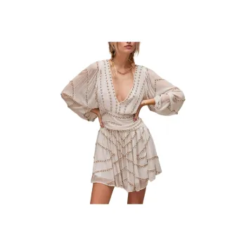 FREE PEOPLE Jen's Pirate Booty Odyssey Mini Dress Long-Sleeved Dresses Women's WHITE/White