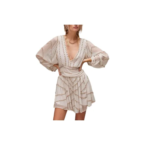 FREE PEOPLE Jen's Pirate Booty Odyssey Mini Dress Long-Sleeved Dresses Women's WHITE/White