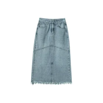 FAWENXIANGZI Denim Long Skirt Women's Blue