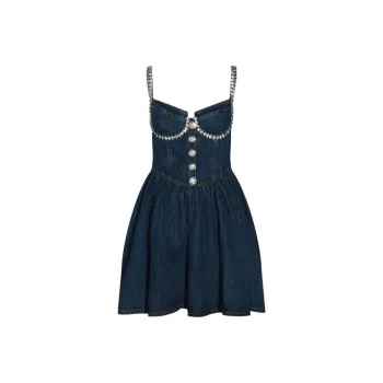 Self portrait Embellished Denim Flared Mini Dress