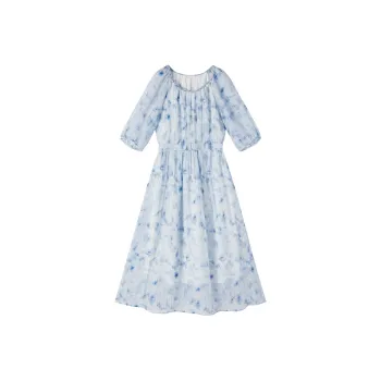 XIANGYING Short Sleeved Dress Women's Sky Blue