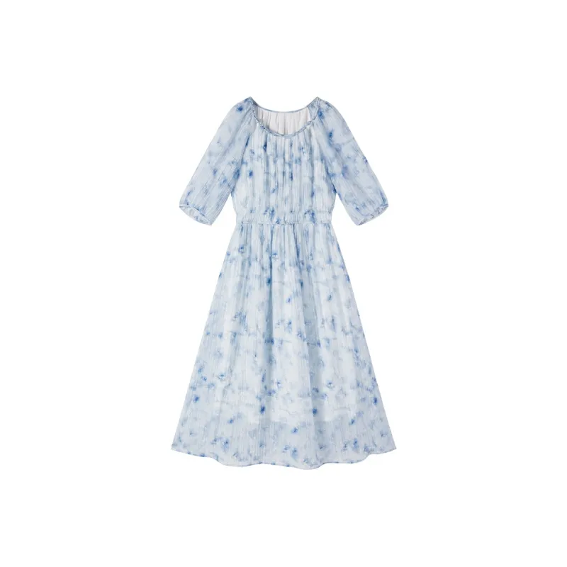XIANGYING Short Sleeved Dress Women's Sky Blue-0