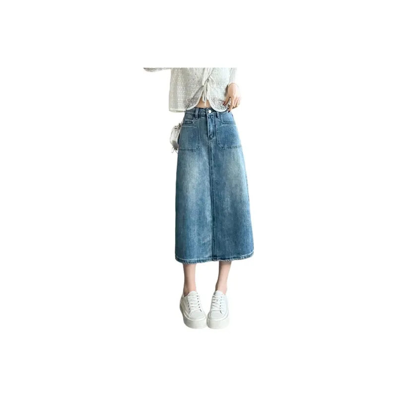 SITOL Denim Long Skirts Women's Blue-0