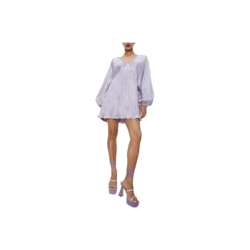NASTY GAL Metallic Pleated Balloon Sleeve Mini Dress Long-Sleeved Dresses Women's Light Purple