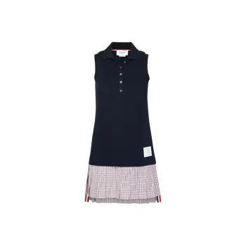 THOM BROWNE Pleated Panel Sleeveless Polo Dress