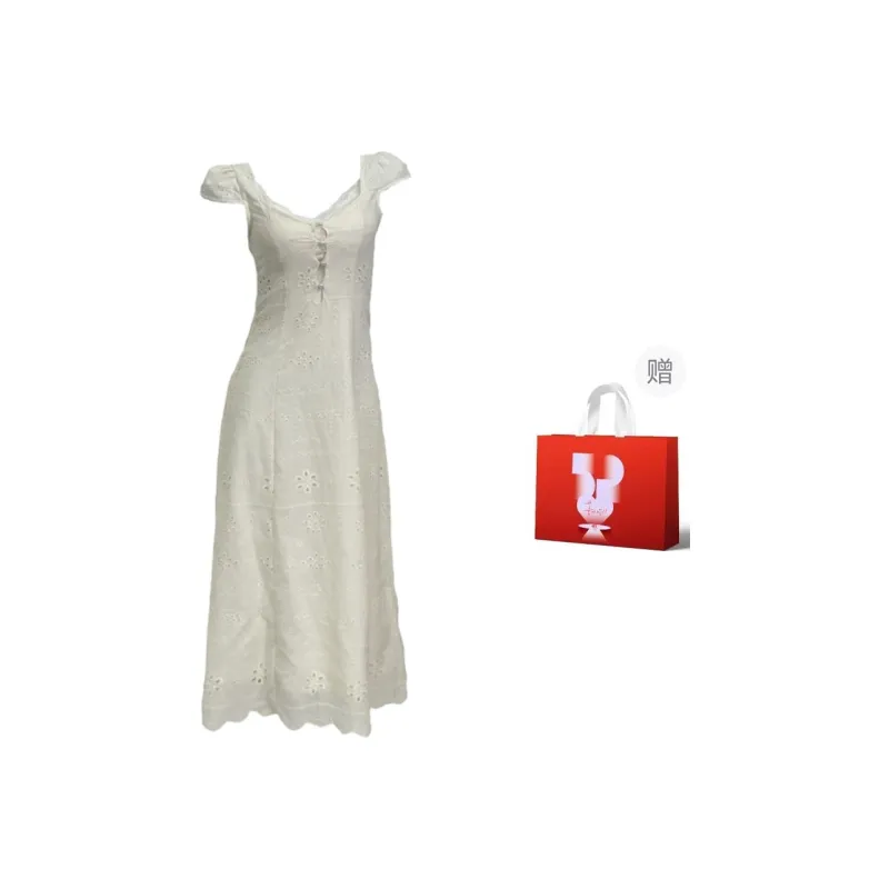 GLEE DIARY Short Sleeved Dress Women's Cream White-11