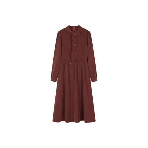 PLAY BUSH Long Sleeved Dresses Women's Burgundy
