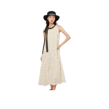 Fragment Sleeveless Dress Women's Beige Yellow