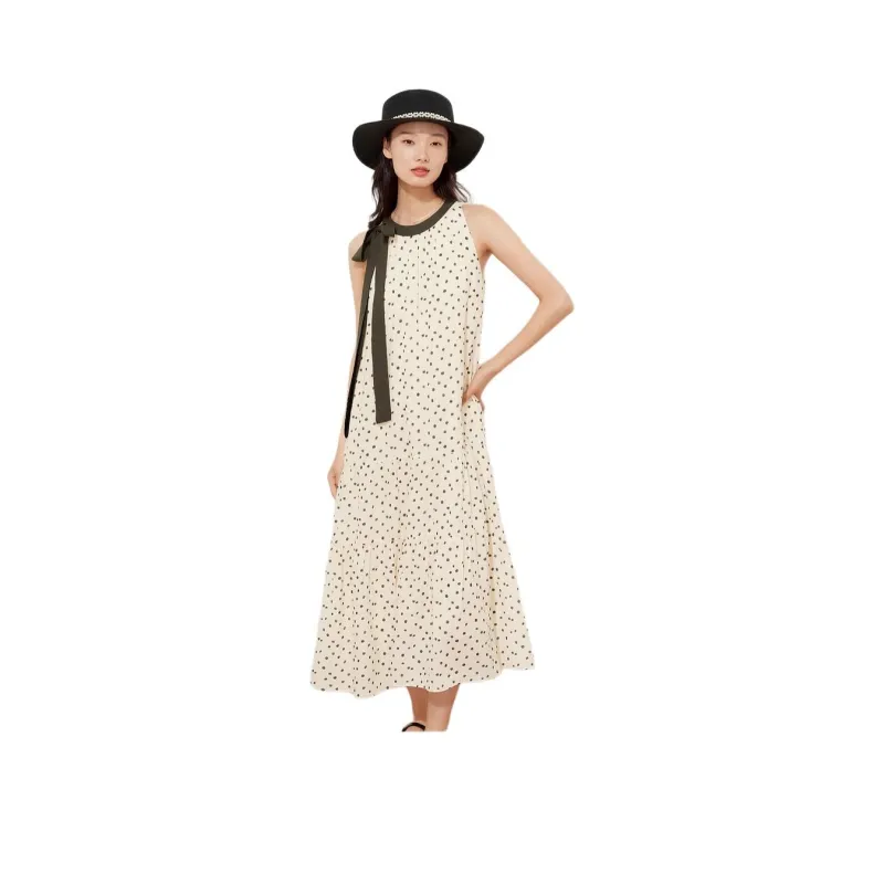 Fragment Sleeveless Dress Women's Beige Yellow-0