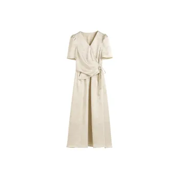 Hang Yi Court Short Sleeved Dress Women's Light Khaki