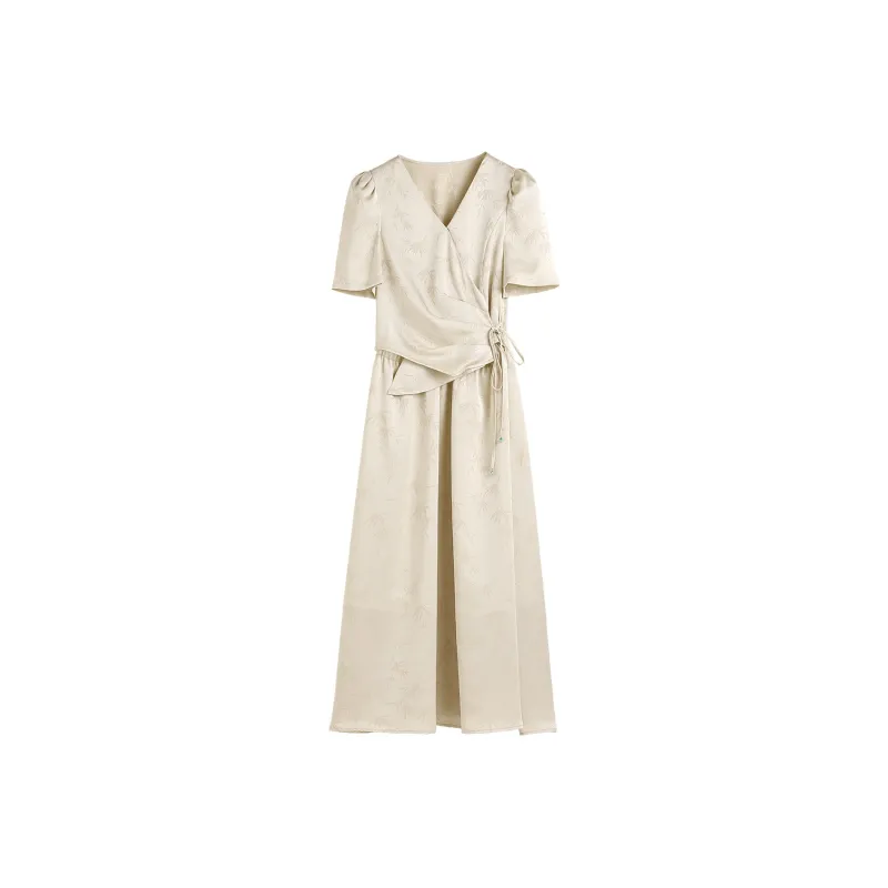 Hang Yi Court Short Sleeved Dress Women's Light Khaki-0