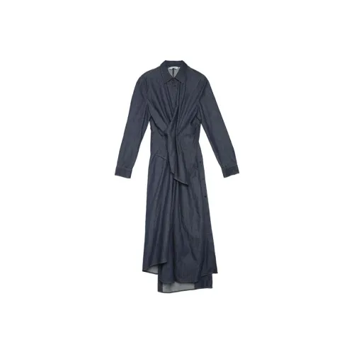 Half Circle Long-Sleeved Dresses Women's Denim Blue