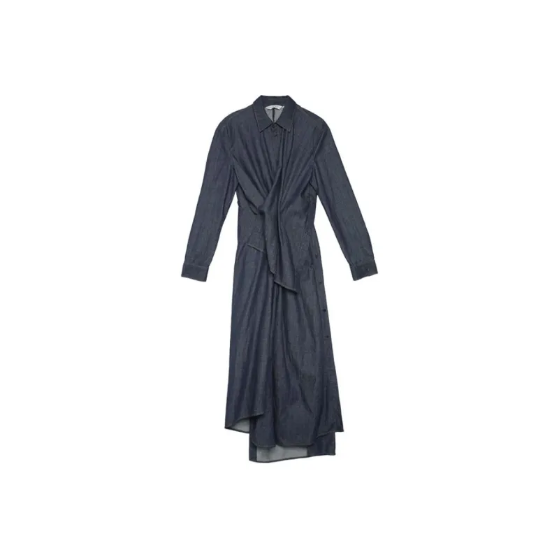 Half Circle Long-Sleeved Dresses Women's Denim Blue-0