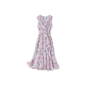 Cypress House Sleeveless Dress Women's Beige Purple Flower