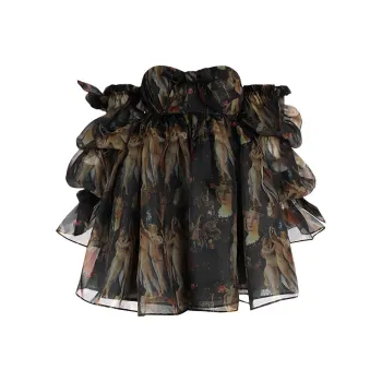 Selkie Collection FW24 Long Sleeved Dresses Women's Black Background Vintage Gods' Garden Print