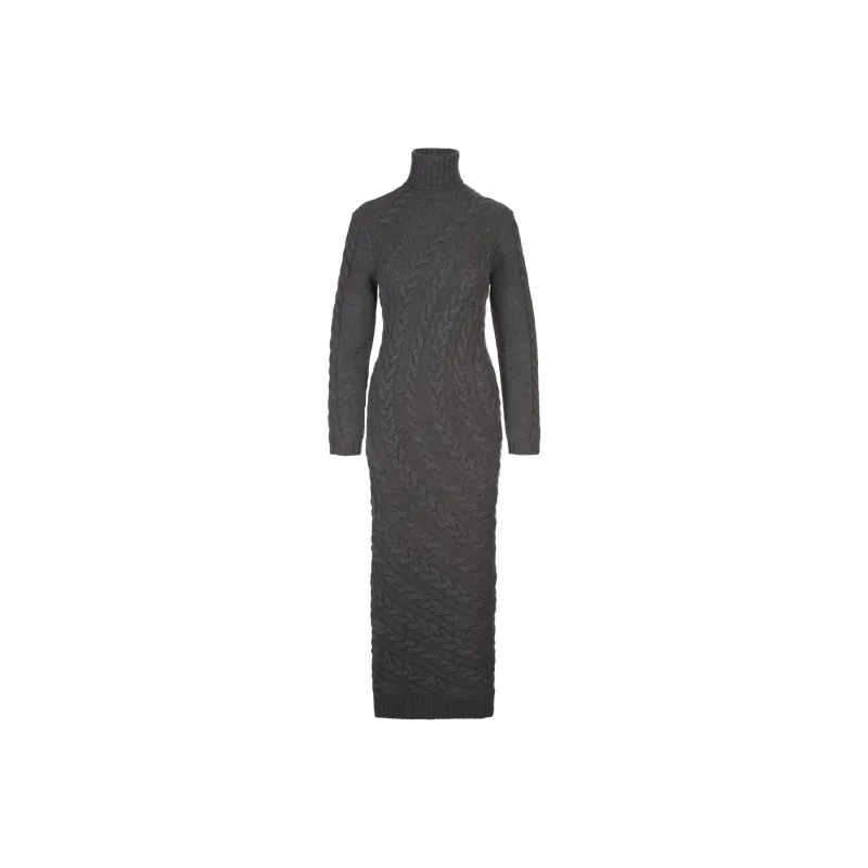 MaxMara Curved Ribbed Turtleneck Maxi Dress-0