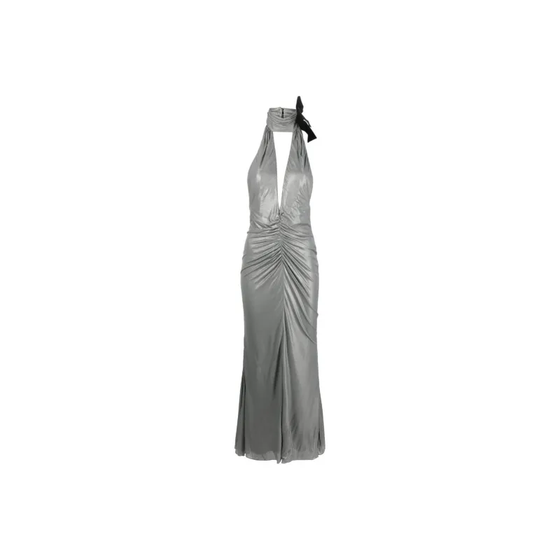 Alessandra Rich Halterneck Open-Back Maxi Dress-0