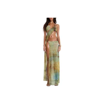 Jaded London Cantha Asymmetric Cut Out Maxi Dress Slip Dresses Women's Green/Green