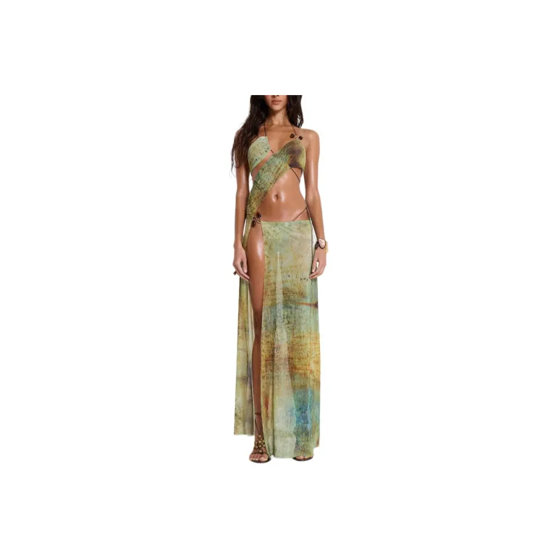 Jaded London Cantha Asymmetric Cut Out Maxi Dress Slip Dresses Women's Green/Green-0