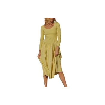 FREE PEOPLE Aelia Drop-Waist Midi Long-Sleeved Dresses Women's Lima Bean/Lima Bean Color