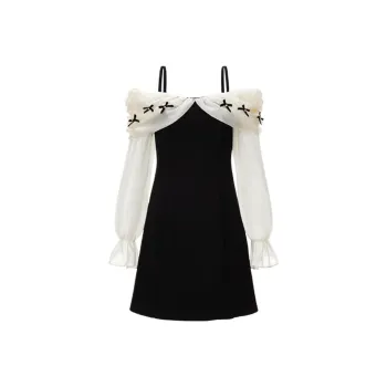 TAMMY TANGS Long-Sleeved Dresses Women's Apricot Black Multicolor