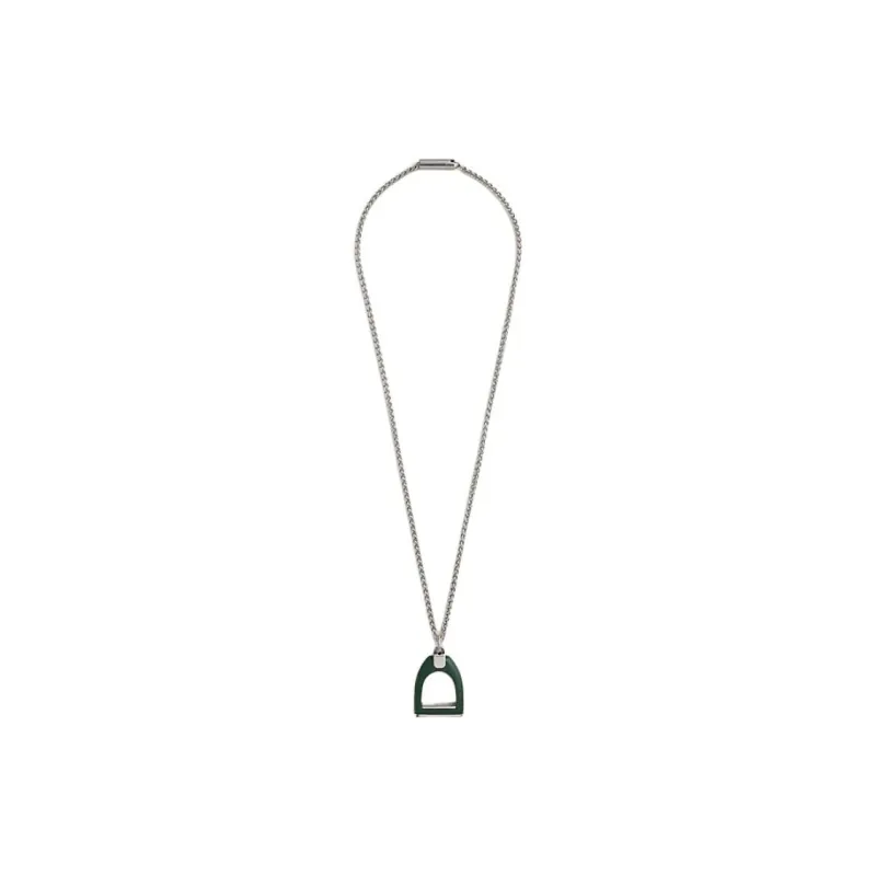 HERMES Copper Alloy, Metal, Palladium Plated, Leather Necklaces Men's Silver-1
