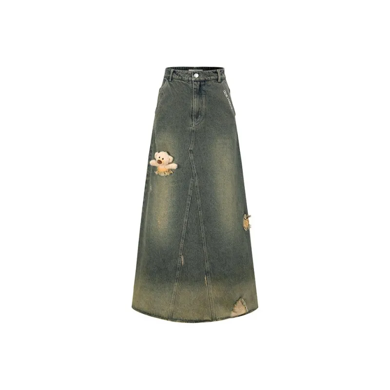 13 DEMARZO Denim Long Skirts Women's Washed Green-0
