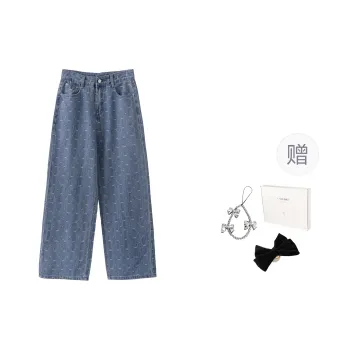 Fstudio Korean Style Slimming Print Casual Barbie Jeans Women's Blue