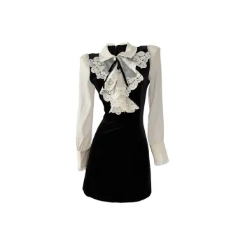TORIGHT Long-Sleeved Dresses Women's Velour Black